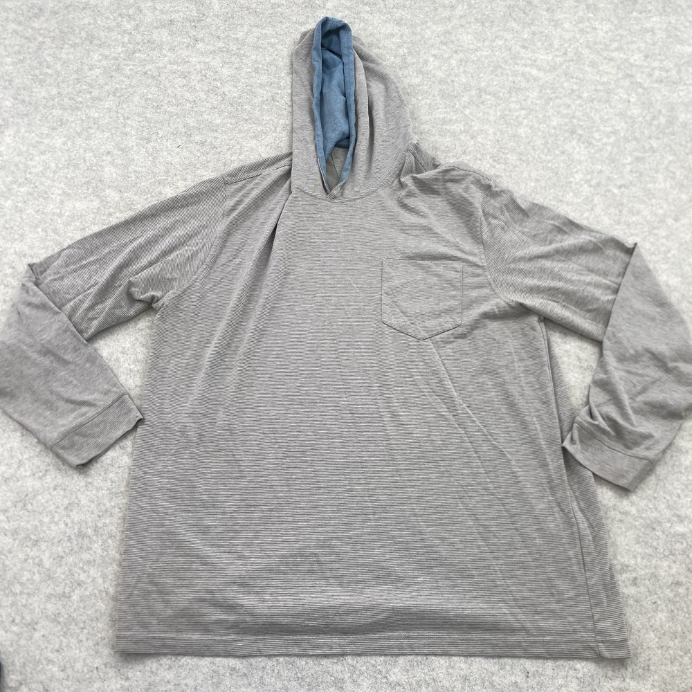 Johnnie-O Hoodie Mens 2XL Gray Striped Lightweight Jersey Pullover Pocket *WEAR*